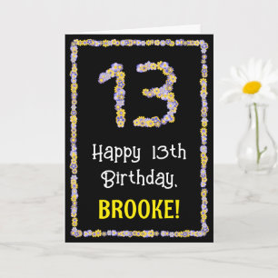 13th Birthday: Floral Flowers Number, Custom Name Card