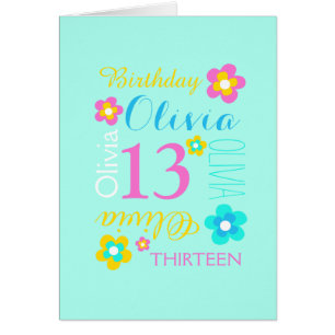 13th birthday flower custom aqua pink yellow