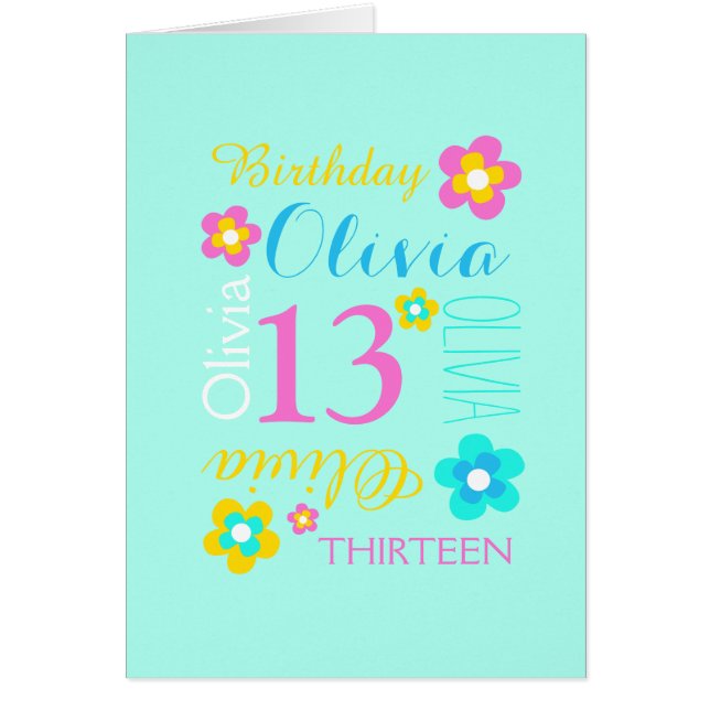 13th birthday flower custom aqua pink yellow (Front)
