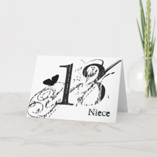 13th birthday for a niece, black butterfly, text. card