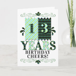 13th Birthday for Boys or Girls in Green Blue Card