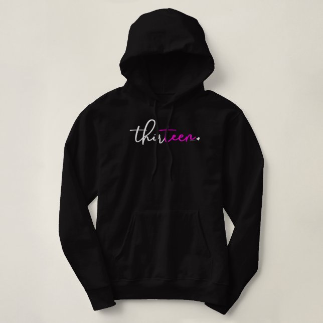 13th Birthday for Girls 13 Year Old Pink Thirteen  Hoodie (Design Front)