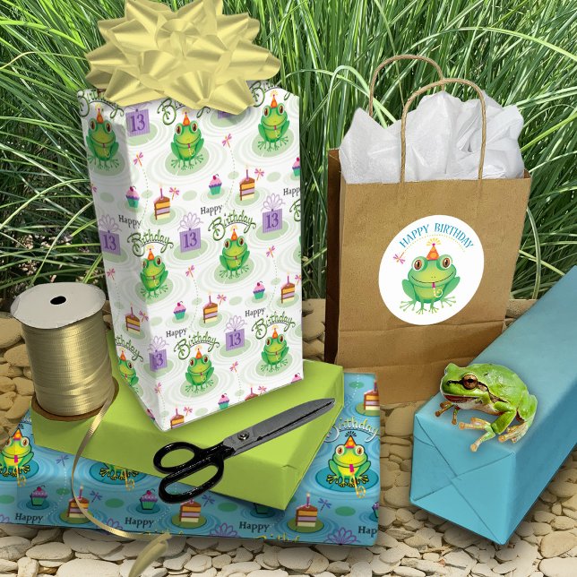 13th Birthday Frog Having Toads Of Fun  Wrapping P Wrapping Paper Sheet (Creator Uploaded)