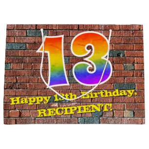 13th Birthday: Fun, Graffiti-Inspired Rainbow # 13 Large Gift Bag