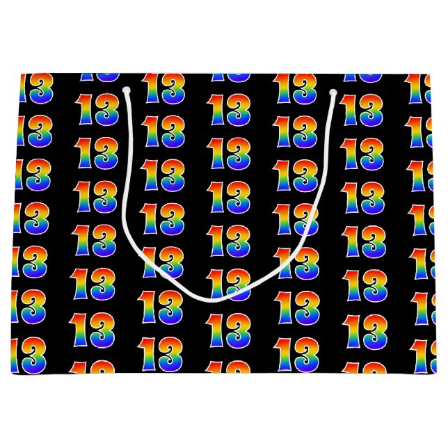 13th Birthday: Fun Rainbow Event Number 13 Pattern Large Gift Bag (Front)