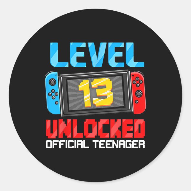 13th Birthday Game Level 13 Unlocked Official Teen Classic Round Sticker (Front)