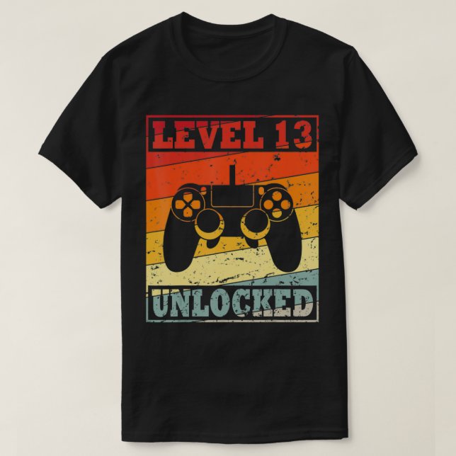 13th Birthday Gaming Theme Level 13 Unlocked 13 Ye T-Shirt (Design Front)
