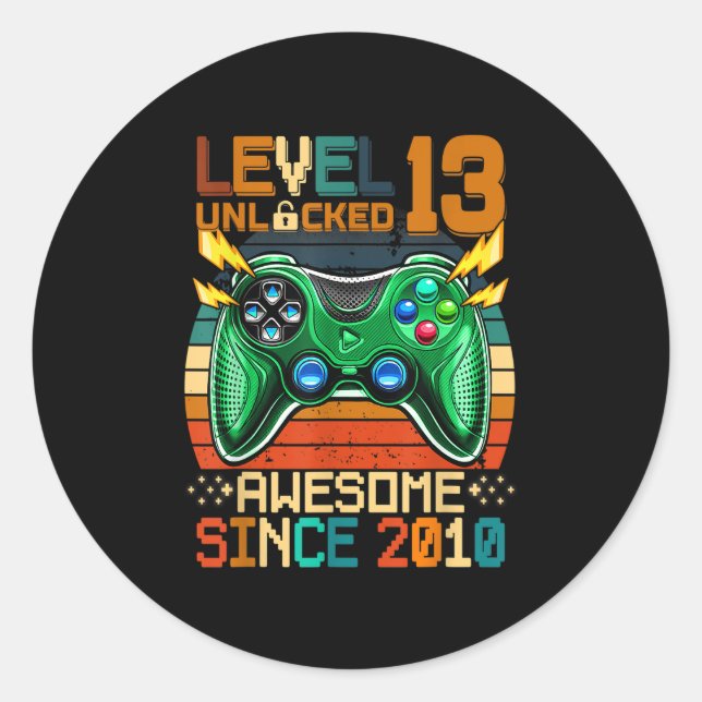 13th Birthday Gift Boys Level 13 Unlocked 13 Year  Classic Round Sticker (Front)