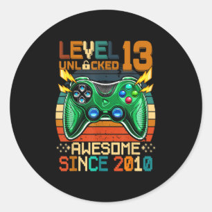 13th Birthday Gift Boys Level 13 Unlocked 13 Year  Classic Round Sticker
