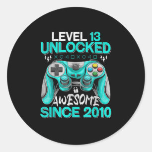 13th Birthday Gift Boys Level 13 Unlocked Awesome  Classic Round Sticker