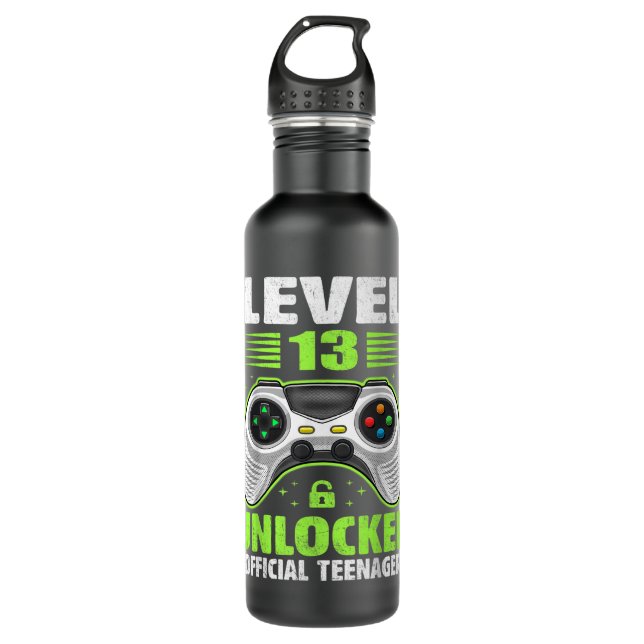 13th Birthday Gift Boys Level 13 Unlocked Official 710 Ml Water Bottle (Front)