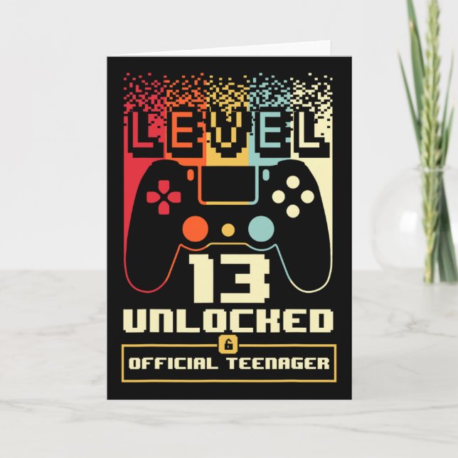13th Birthday Gift Boys Level 13 Unlocked Official Card (Front)