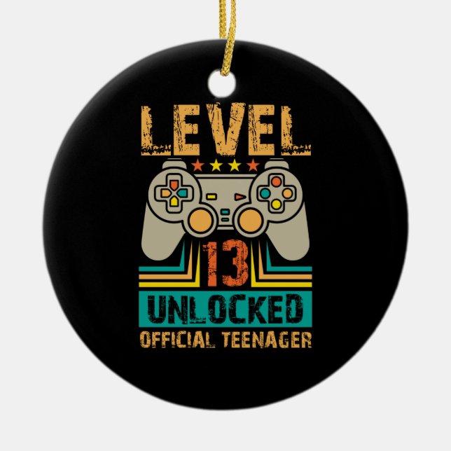13th Birthday Gift Boys Level 13 Unlocked Official Ceramic Tree Decoration (Front)