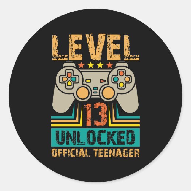 13th Birthday Gift Boys Level 13 Unlocked Official Classic Round Sticker (Front)