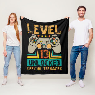 13th Birthday Gift Boys Level 13 Unlocked Official Fleece Blanket