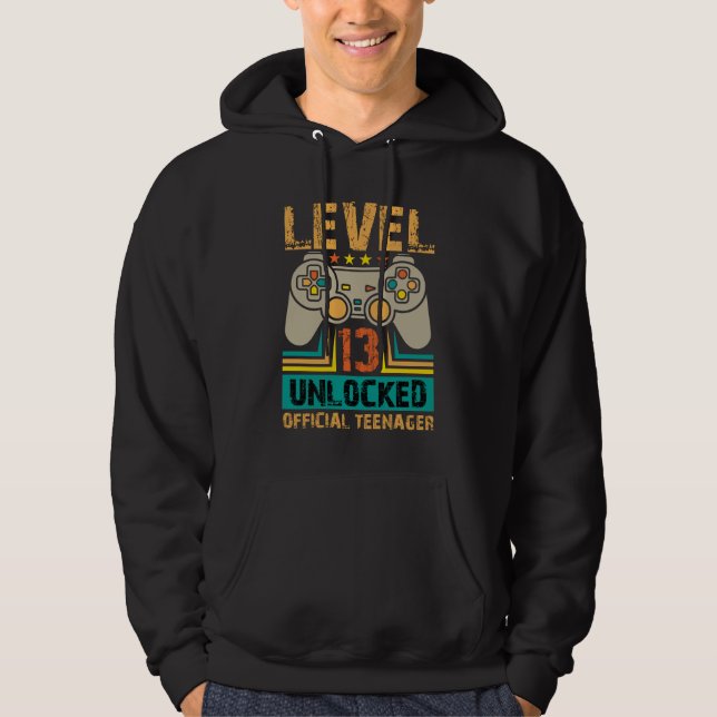 13th Birthday Gift Boys Level 13 Unlocked Official Hoodie (Front)
