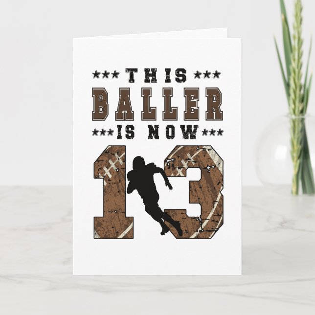 13th Birthday Gift Football Player 13 Year Old Boy Card (Front)