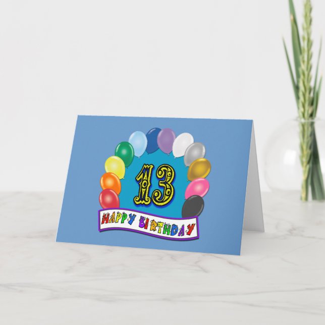 13th Birthday Gifts with Assorted Balloons Design Card (Front)