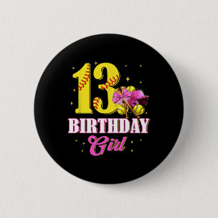13th Birthday Girl Coquette Softll Bow 10 Year Old 6 Cm Round Badge