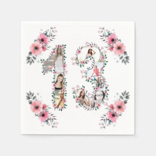 13th Birthday Girl Flower Photo Collage White Napkin