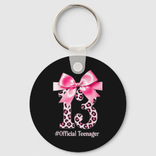 13th Birthday Girl Nk Coquette Bow Leopard 13 Year Key Ring
