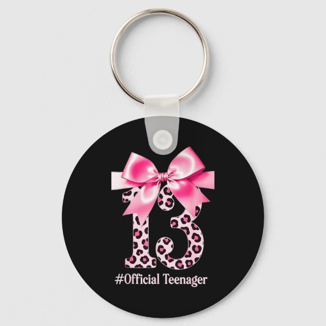 13th Birthday Girl Nk Coquette Bow Leopard 13 Year Key Ring (Front)