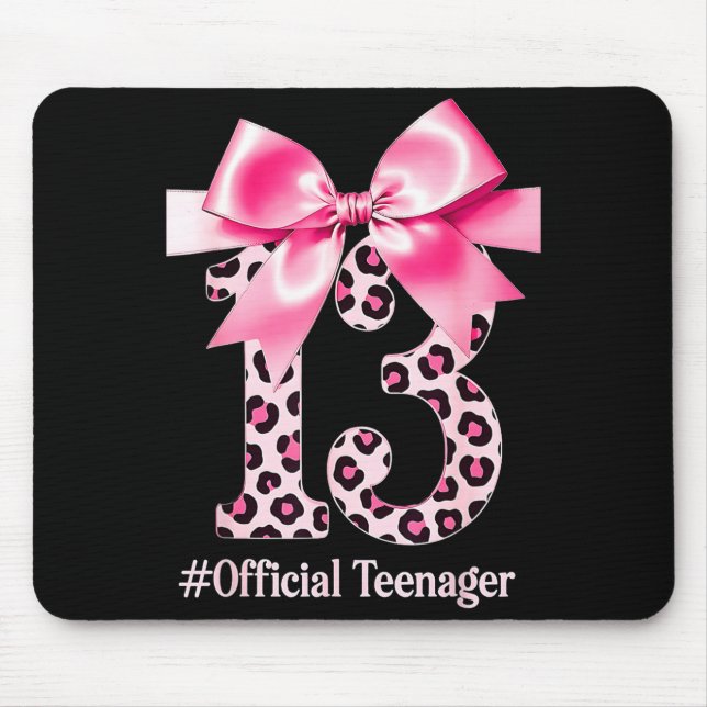 13th Birthday Girl Nk Coquette Bow Leopard 13 Year Mouse Mat (Front)
