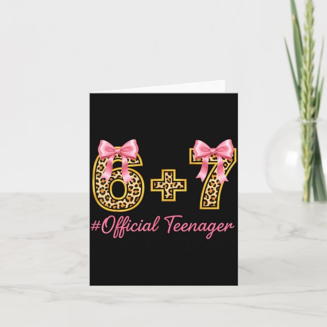 13th Birthday Girl Nk Coquette Bow Leopard 6+7 Yea Card (Front)
