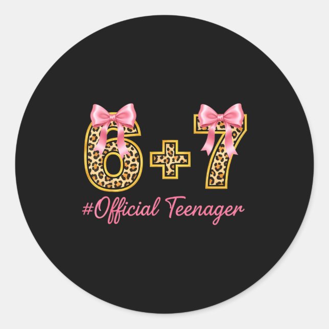 13th Birthday Girl Nk Coquette Bow Leopard 6+7 Yea Classic Round Sticker (Front)