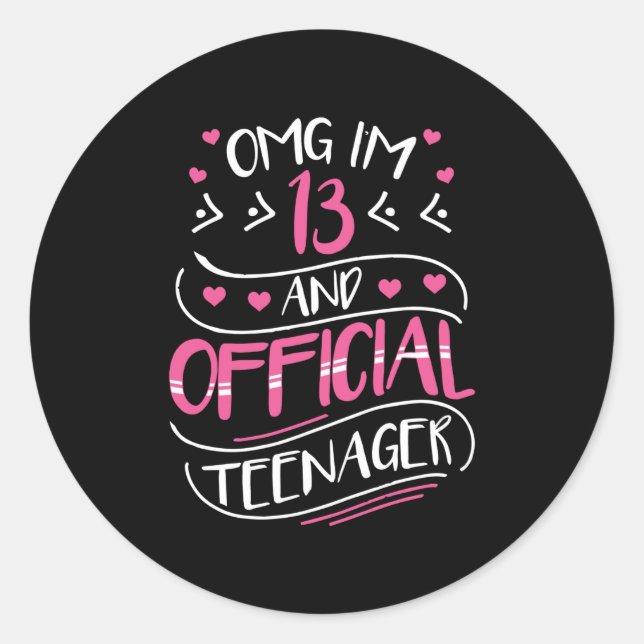 13th Birthday Girl Official Teenager Classic Round Sticker (Front)