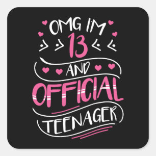 13th Birthday Girl Official Teenager Square Sticker