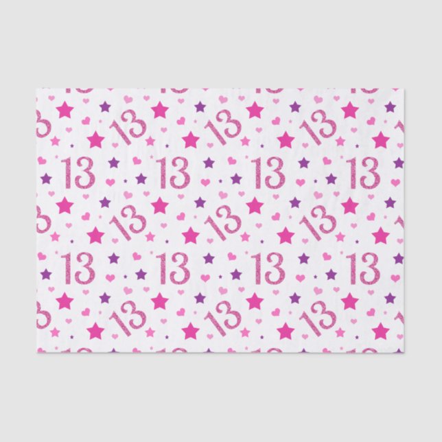 13th Birthday Girl Pink Glitter Tissue Paper (Front)