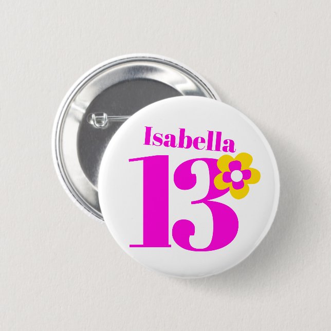 13th Birthday girls pink button/badge 6 Cm Round Badge (Front & Back)