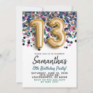 13th Birthday Gold Confetti Invitation