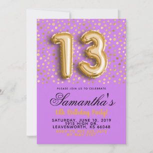 13th Birthday Gold Confetti Invitation