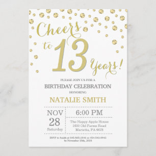 13th Birthday Gold Glitter Diamond Invitation