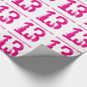 13th Birthday granddaughter, pink text on white. Wrapping Paper