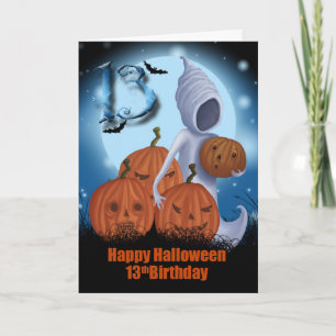 13th Birthday Halloween Ghost And Pumpkins Card