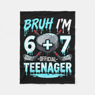 13th Birthday Hockey Bro 6 Plus 7 Drip 13 Years Fleece Blanket