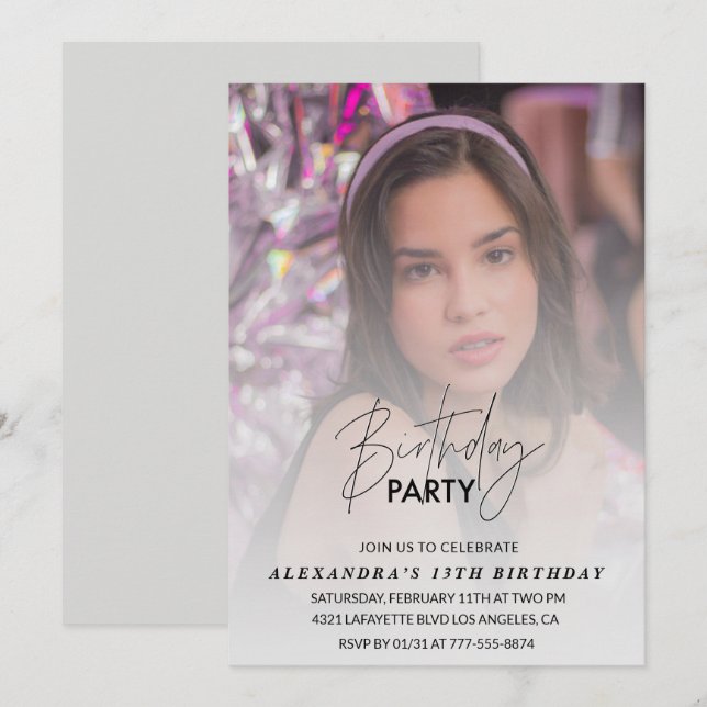 13th birthday invitation Birthday Party Photo Grey (Front/Back)