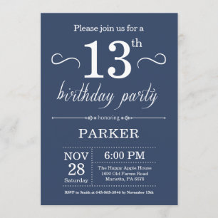 13th Birthday Invitation Blue