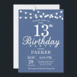 13th Birthday Invitation Blue<br><div class="desc">13th Birthday Invitation with String Lights. Blue Background. Kids Birthday. Boy or Girl Lady Bday Invite. 13th 15th 16th 18th 20th 21st 30th 40th 50th 60th 70th 80th 90th 100th,  Any age. For further customisation,  please click the "Customise it" button and use our design tool to modify this template.</div>