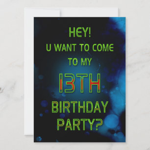 13th Birthday,  Invitation, Blue, Want to Come? Invitation
