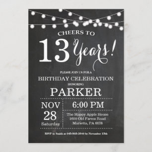 13th Birthday Invitation Chalkboard