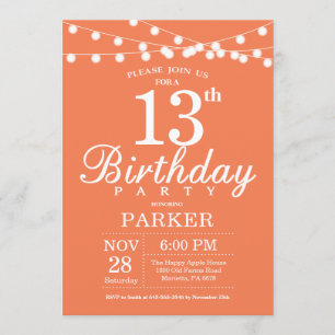 13th Birthday Invitation Coral