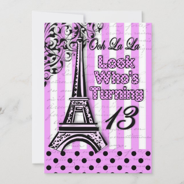 13TH Birthday Invitation,  French/Eiffel Tower Invitation (Front)