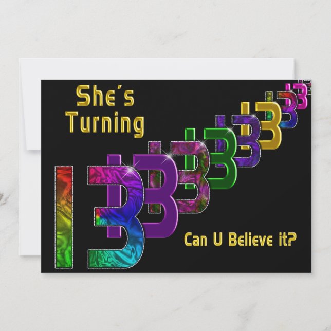 13th Birthday Invitation Girl, Abstract Numbers (Front)