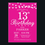 13th Birthday Invitation Hot Pink<br><div class="desc">13th Birthday Invitation with String Lights. Hot Pink Background. Kids Birthday. Girl Lady Bday Invite. 13th 15th 16th 18th 20th 21st 30th 40th 50th 60th 70th 80th 90th 100th,  Any age. For further customisation,  please click the "Customise it" button and use our design tool to modify this template.</div>