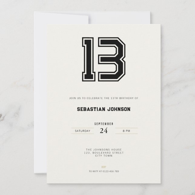 13th Birthday Invitation - Minimal Sport Style (Front)