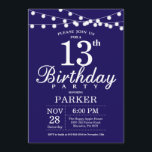 13th Birthday Invitation Navy Blue<br><div class="desc">13th Birthday Invitation with String Lights. Navy Blue Background. Kids Birthday. Boy or Girl Bday Invite. 13th 15th 16th 18th 20th 21st 30th 40th 50th 60th 70th 80th 90th 100th,  Any age. For further customisation,  please click the "Customise it" button and use our design tool to modify this template.</div>